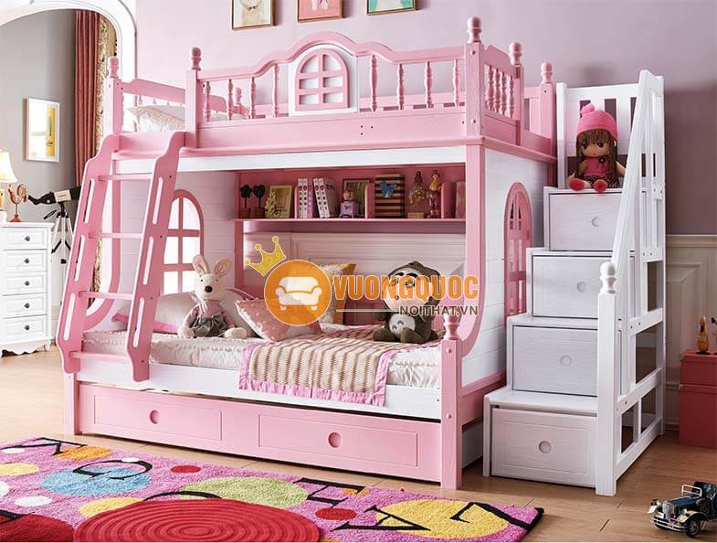 Giường tầng cho bé màu hồng kẹo ngọt JY D-60-1